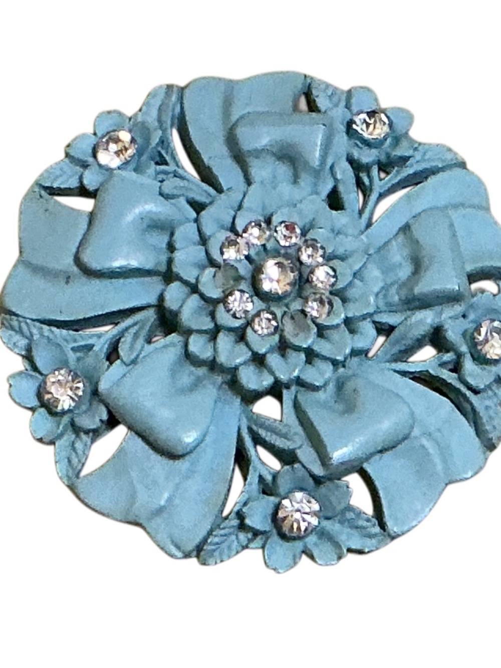Vintage Featherweights 2.5" Turquoise Floral Rhinestone Clip-On Earrings - Picture 5 of 14